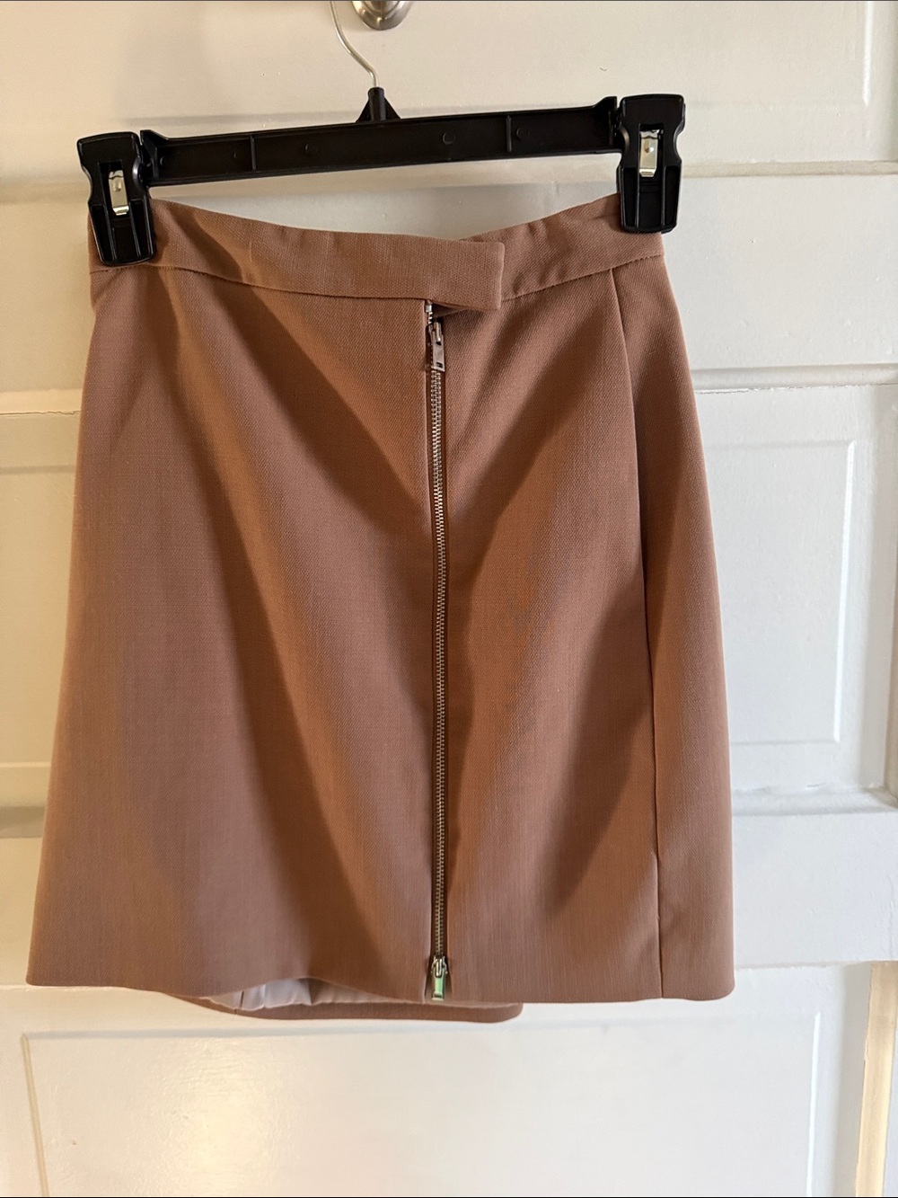 Theory Taupe Front-Zip Mini Skirt
